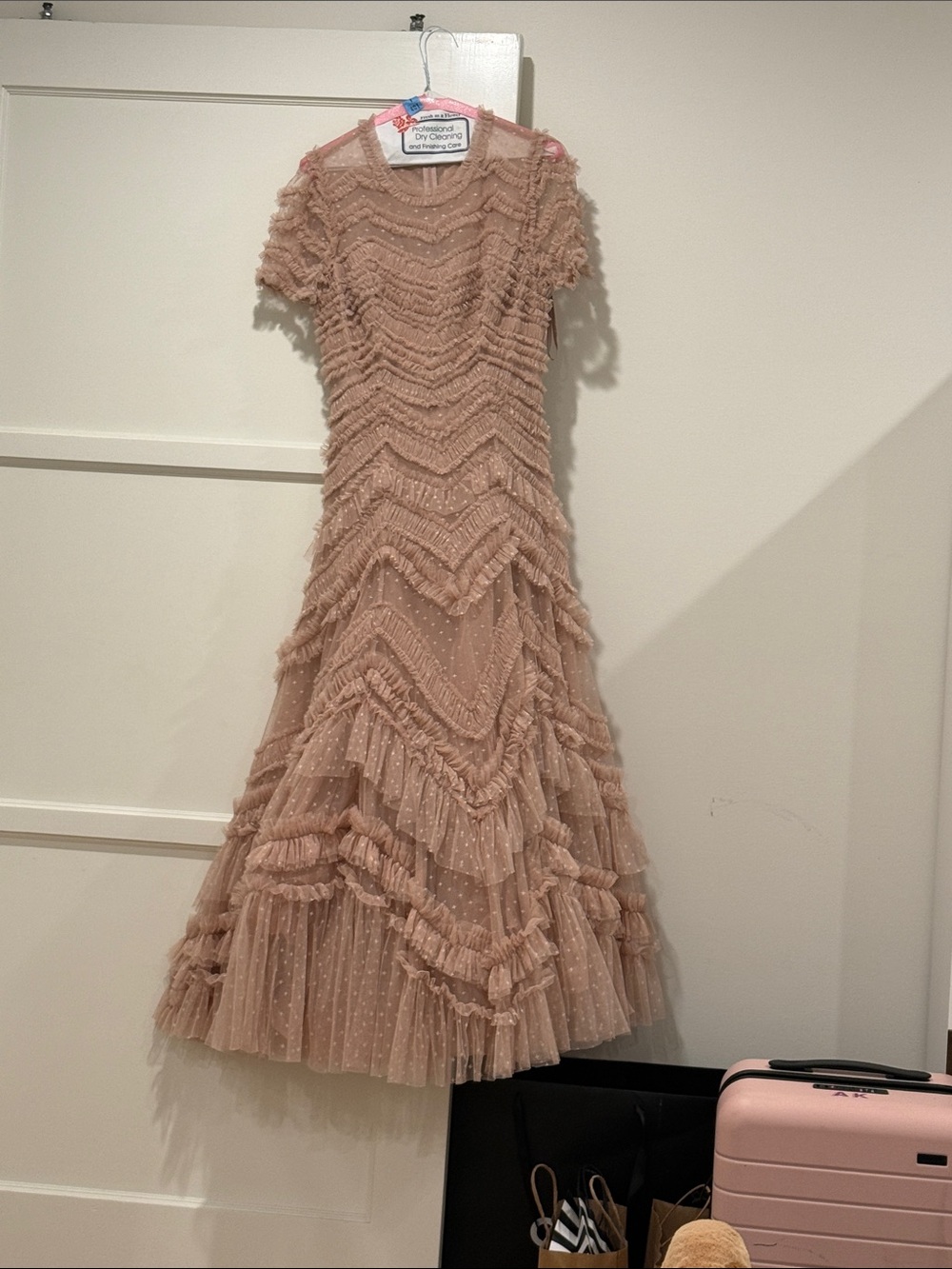 Needle & Thread Dusty Blush Ruffle Tulle Midi Dress